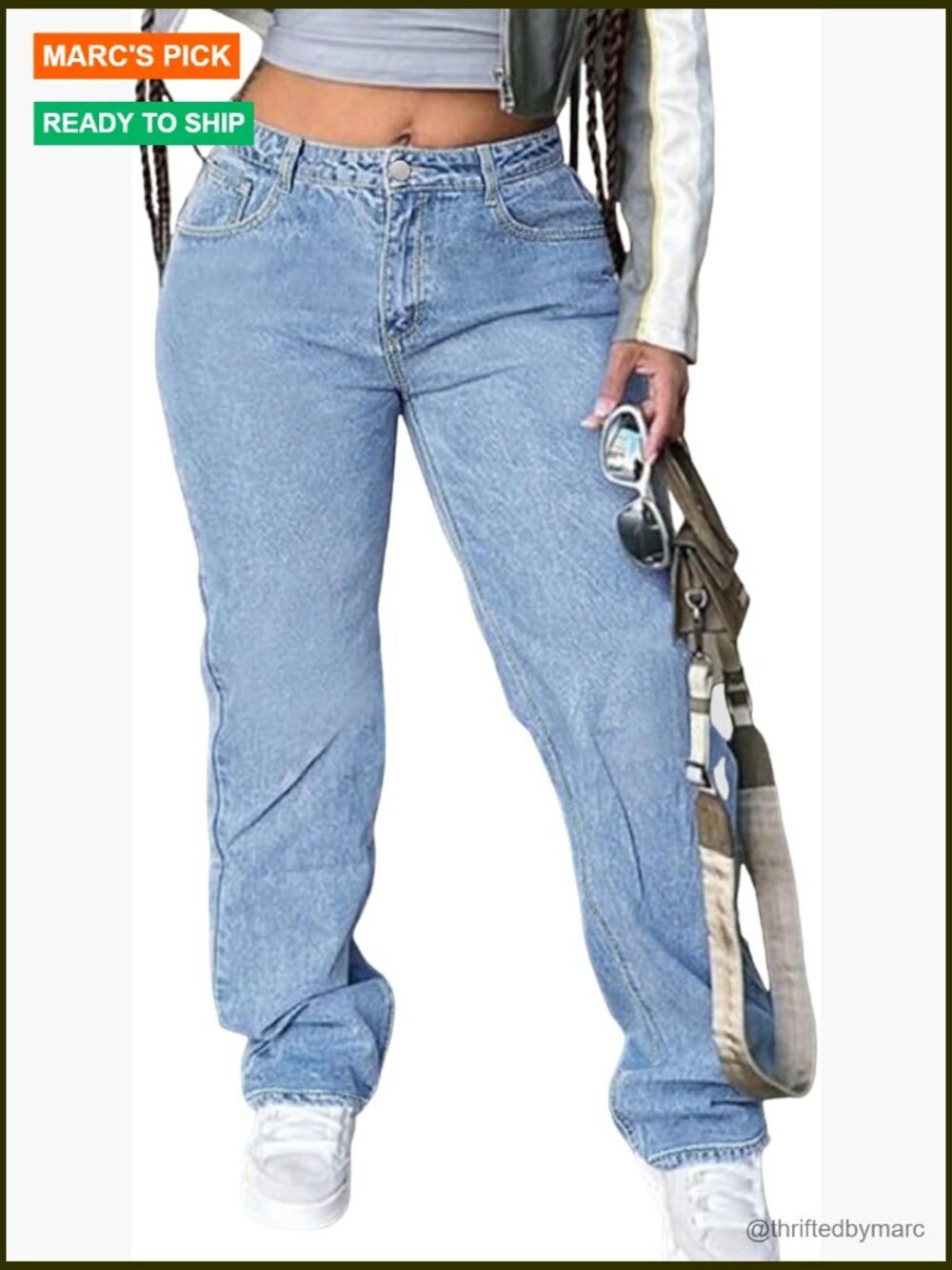 Mid Waisted Straight Wide Leg Jeans Loose Fit Boyfriend Tummy Control Denim